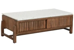 Mesa de Centro de Acacia con Terrazo y Puertas Correderas MB-219028