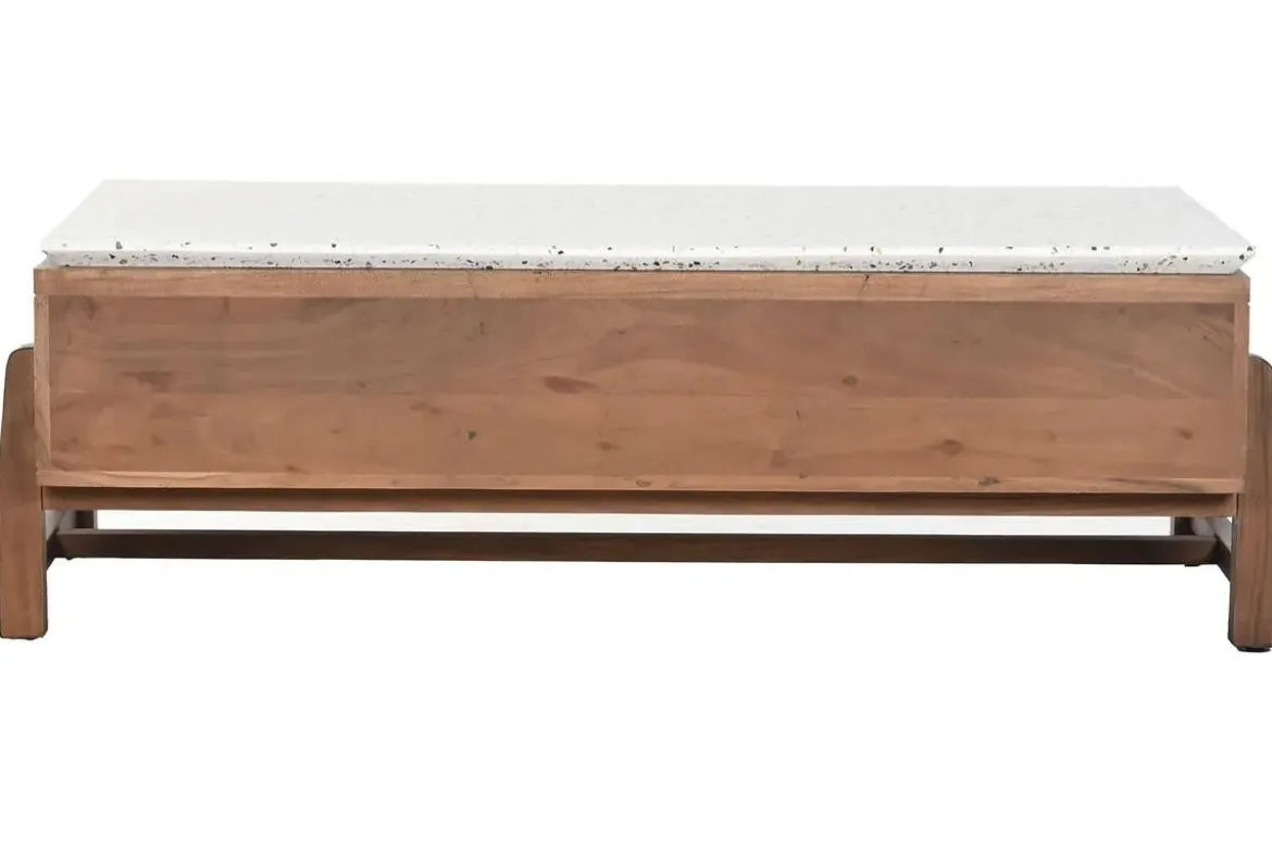 Mesa de Centro de Acacia con Terrazo y Puertas Correderas MB-219028