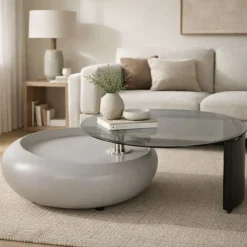 Mesa de Centro de Cristal con Estructura MDF y Acero Negro MB-217638