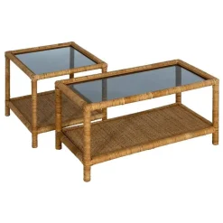 Mesa de Centro de Cristal-Ratán 90 cm 611419