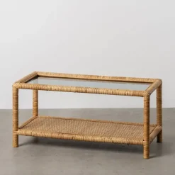 Mesa de Centro de Cristal-Ratán 90 cm 611419