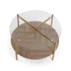 Mesa de Centro de Cristal y Madera con Metal Dorado NIXO 22710040