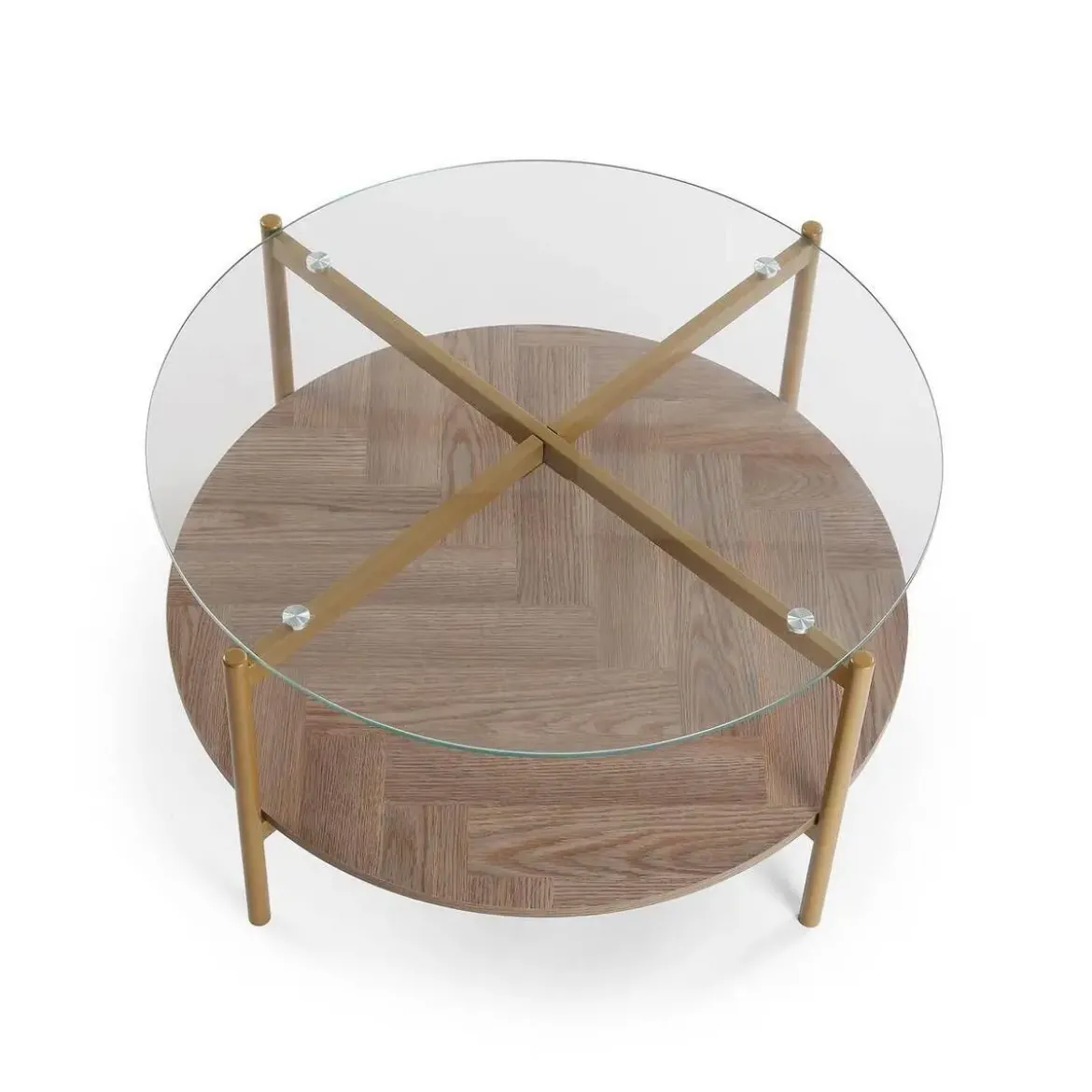 Mesa de Centro de Cristal y Madera con Metal Dorado NIXO 22710040