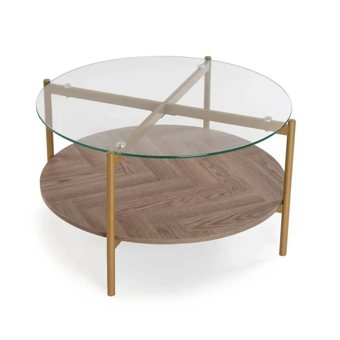 Mesa de Centro de Cristal y Madera con Metal Dorado NIXO 22710040