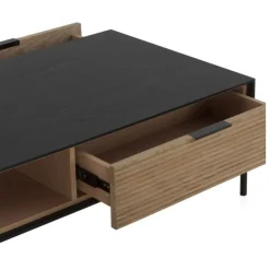Mesa de centro de madera chapada en fresno de color negro con cajones naturales GABAR 10977
