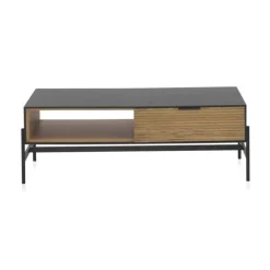 Mesa de centro de madera chapada en fresno de color negro con cajones naturales GABAR 10977