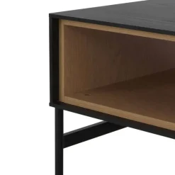 Mesa de centro de madera chapada en fresno de color negro con cajones naturales GABAR 10977