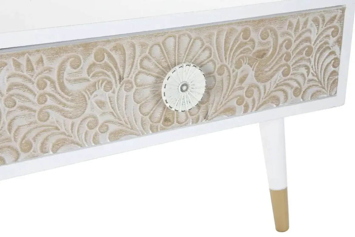Mesa de Centro de Madera de Abeto con Diseño Mandala y 2 Cajones MB-181214