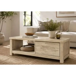 Mesa de Centro de Madera de Acacia con Cajón Natural MB-209027
