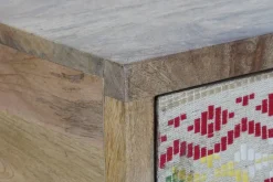 Mesa de Centro de Madera de Mango con Cajones y Patas de Metal MB-190903
