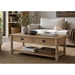 Mesa de Centro de Madera de Mango con 2 Cajones MB-223084