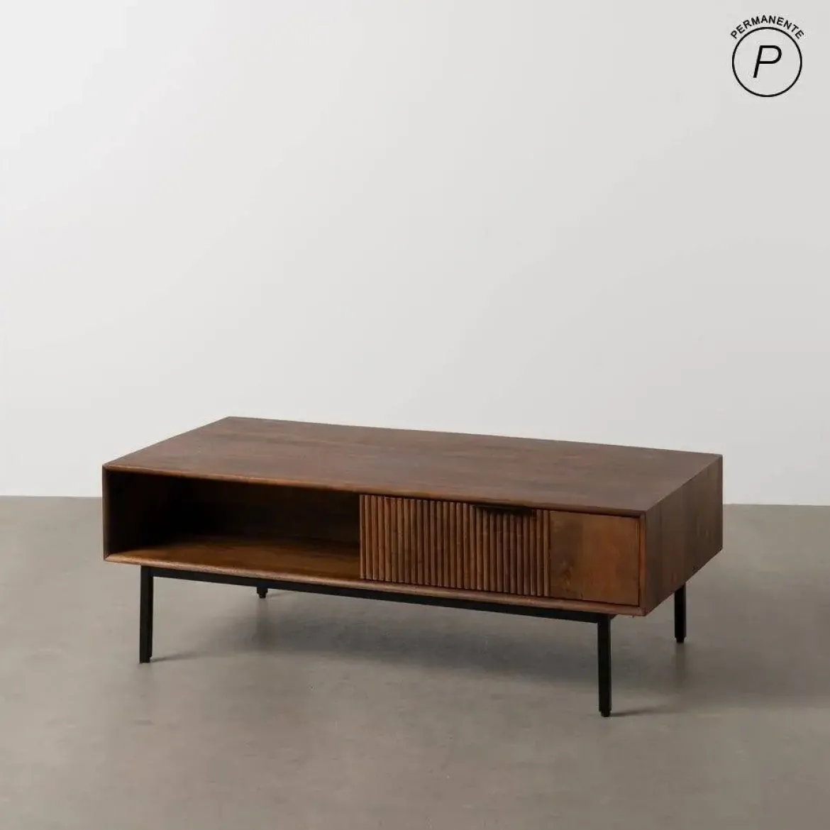 Mesa de Centro de Madera de Mango con Huecos y Cajones 110 cm 612715