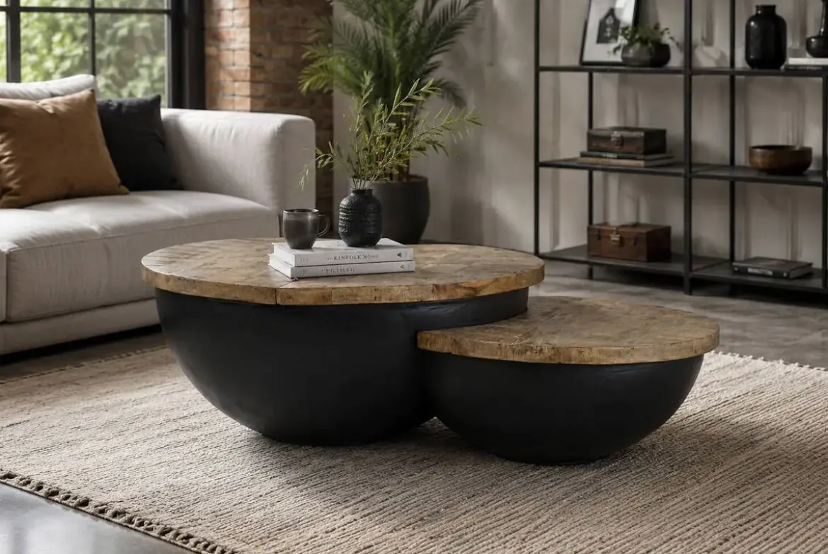 Mesa de centro de Madera y Metal Estilo Industrial MB-189857