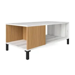 Mesa de Centro de Melamina y Metal Acabado Albo y Rayado Natural TOKIO TR9920