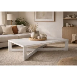 Mesa de Centro de Olmo Macizo 170 cm Blanca MB-226326