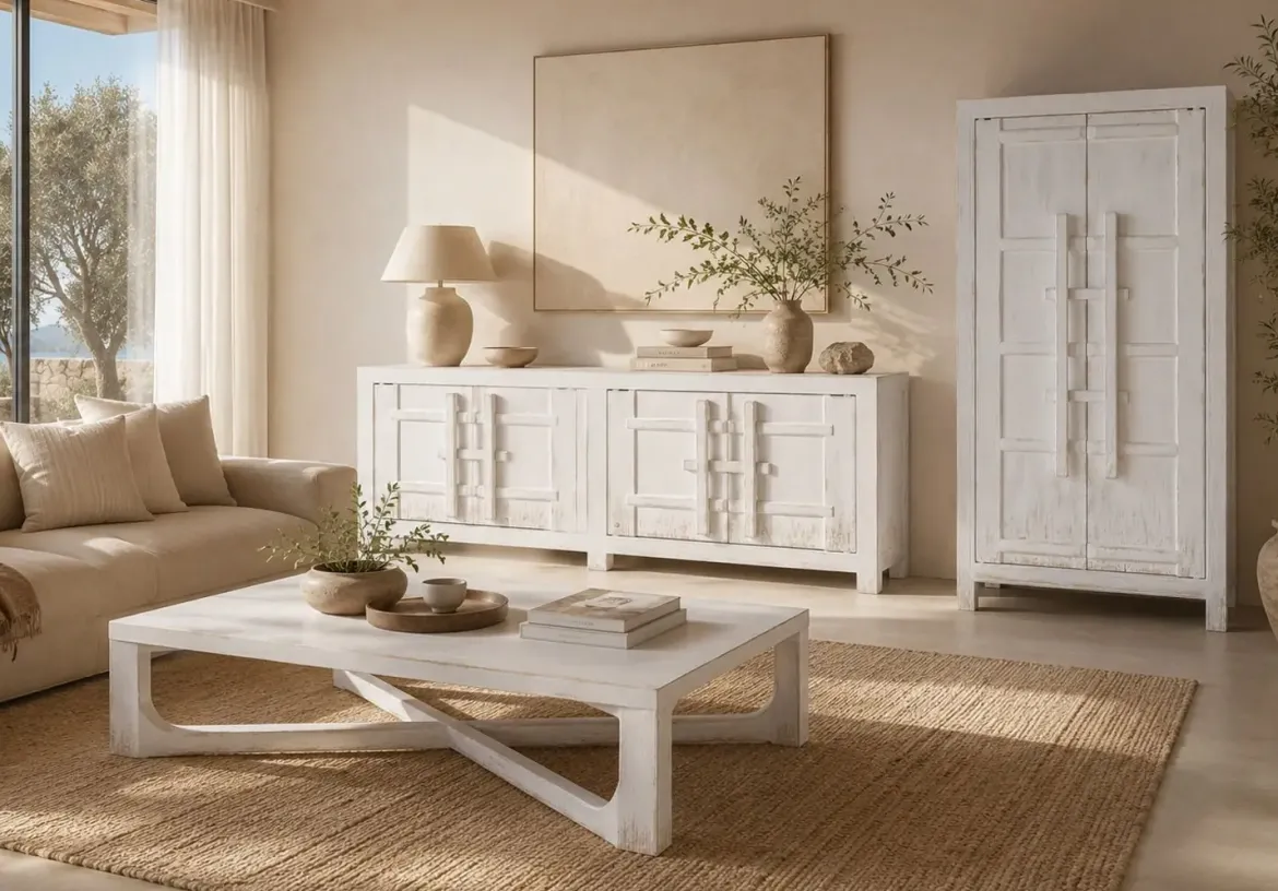 Mesa de Centro de Olmo Macizo 170 cm Blanca MB-226326