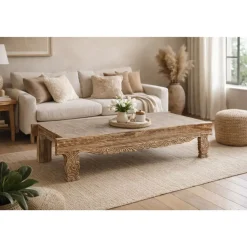 Mesa de Centro de Teca Reciclada 200 cm Decapé Blanco MB-213878