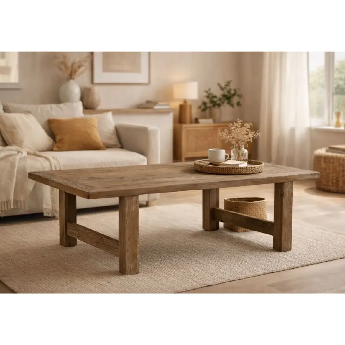 Mesa de Centro de Teca Reciclada Natural 140 cm MB-217975