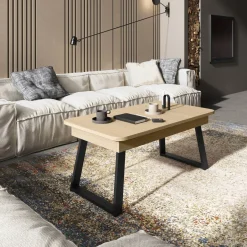 Mesa de Centro Elevable Rectangular 110x60 con Patas Metálicas Trapecio M833
