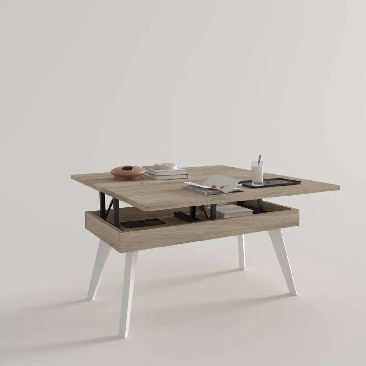 Mesa de Centro Elevable Rectangular con Patas Metálicas Inclinadas M839