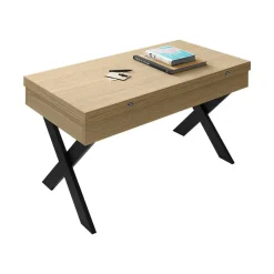 Mesa de Centro Elevable Rectangular en Melamina con Patas Metálicas en X M840