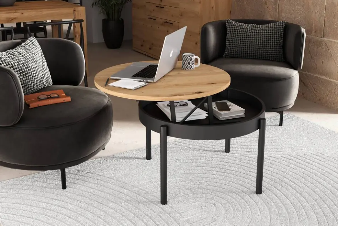 Mesa de Centro Elevable Redonda 72 cm Metal Cilindro M836