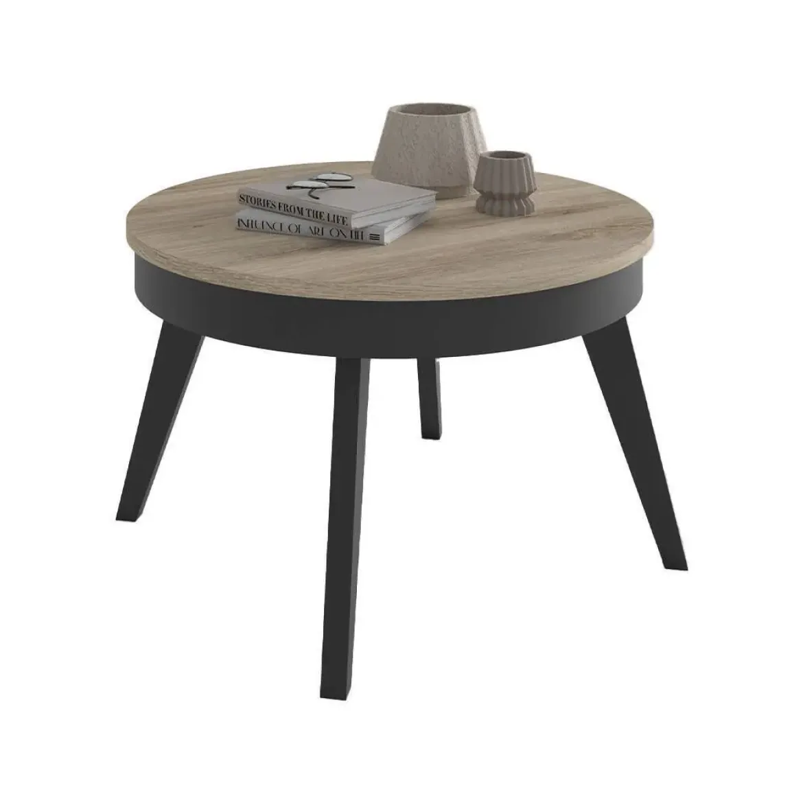 Mesa de Centro Elevable Redonda 72 cm con Patas Metálicas Inclinadas M837