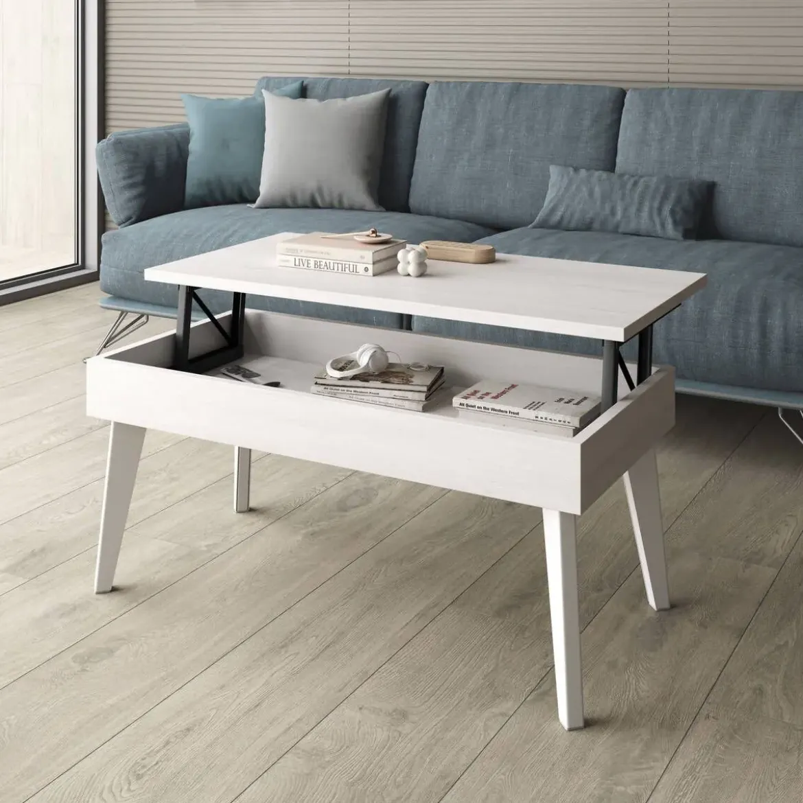 Mesa de Centro Elevable 100x50 cm con Pata Metálica Inclinada M814