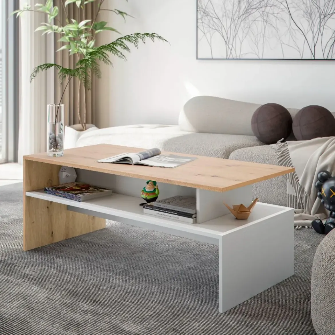 Mesa de Centro en Roble Nodi y Blanco Artik LYRA 011644W