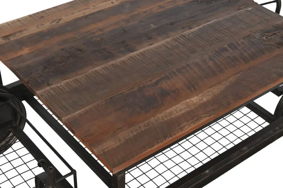Mesa de Centro Industrial de Metal Negro con Tablero de Madera MB-208382
