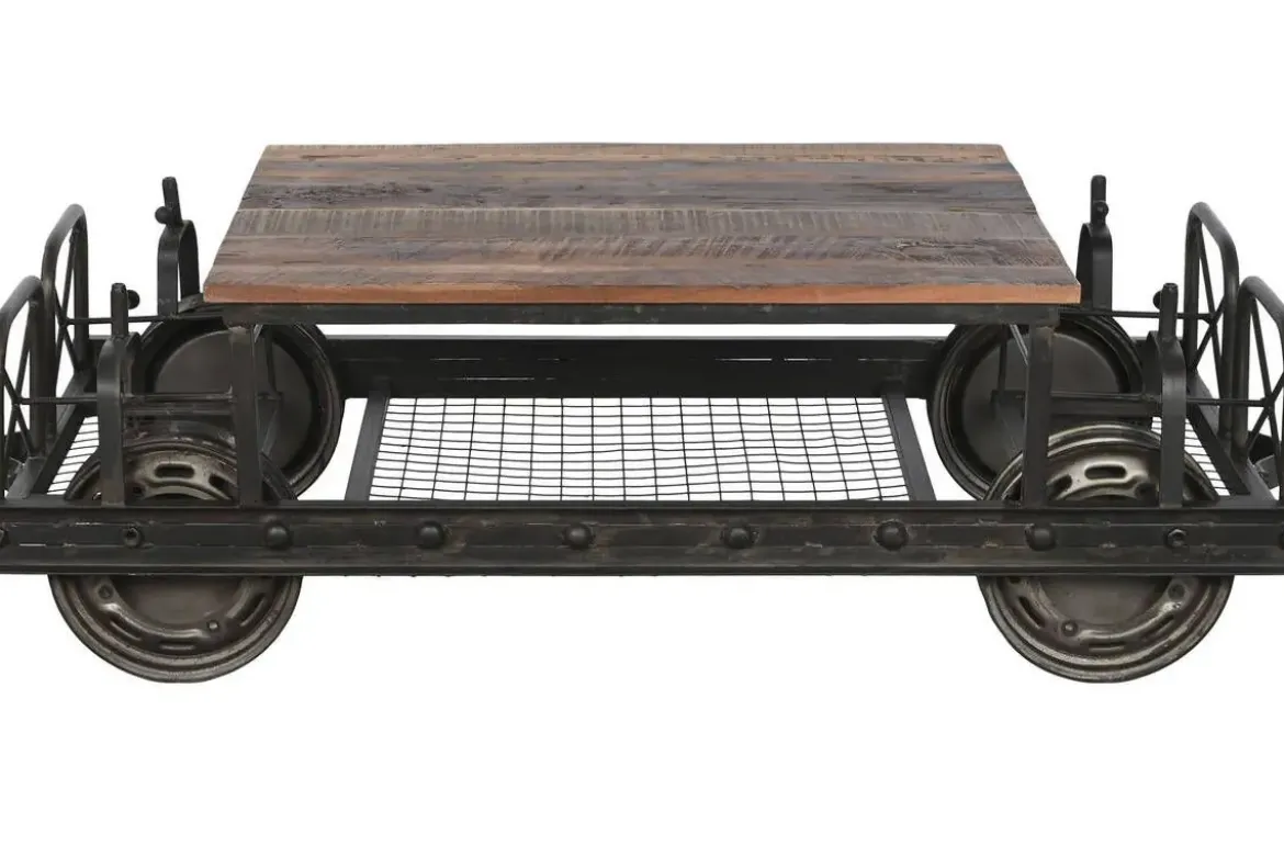 Mesa de Centro Industrial de Metal Negro con Tablero de Madera MB-208382