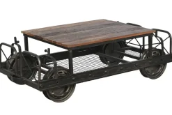 Mesa de Centro Industrial de Metal Negro con Tablero de Madera MB-208382