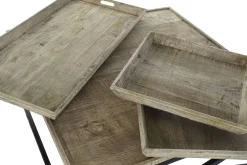 Mesa de Centro Madera con Patas de Metal y 3 Bandejas MB-189851
