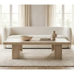Mesa de Centro Mármol Travertino y Madera de Olmo 160 cm MB-226312