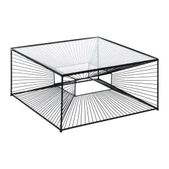 Mesa de Centro Negra 80 cm con Estructura Metálica y Tapa de Cristal 615015