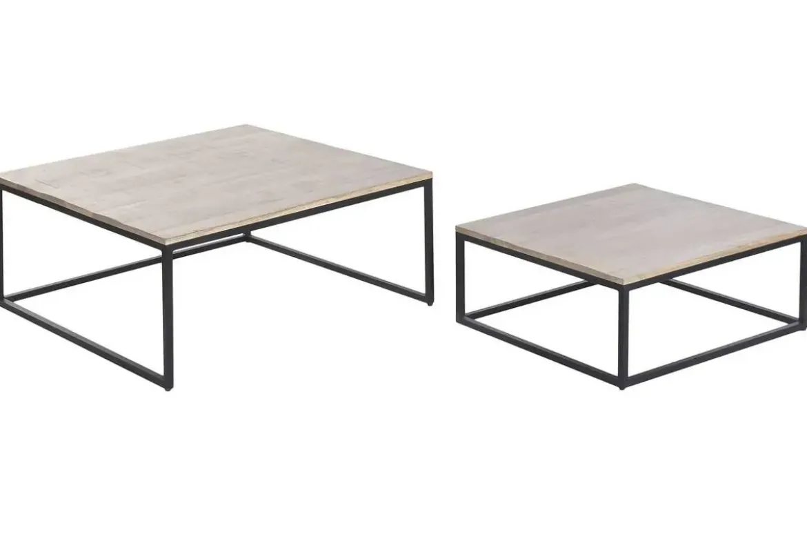 Mesa de Centro Nido Set 2 en Madera de Mango y Metal MB-227809