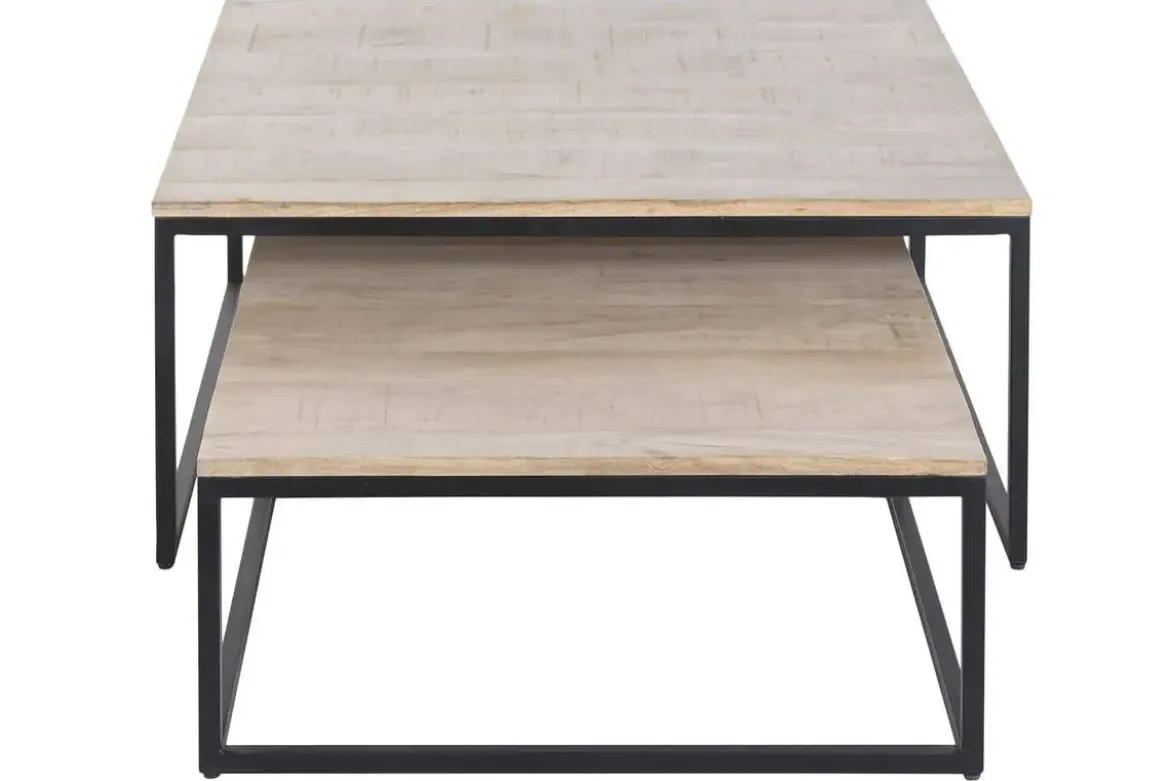 Mesa de Centro Nido Set 2 en Madera de Mango y Metal MB-227809