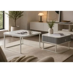 Mesa de Centro Nido Set 2 en Piedra Sinterizada con Estructura Metálica MB-217613