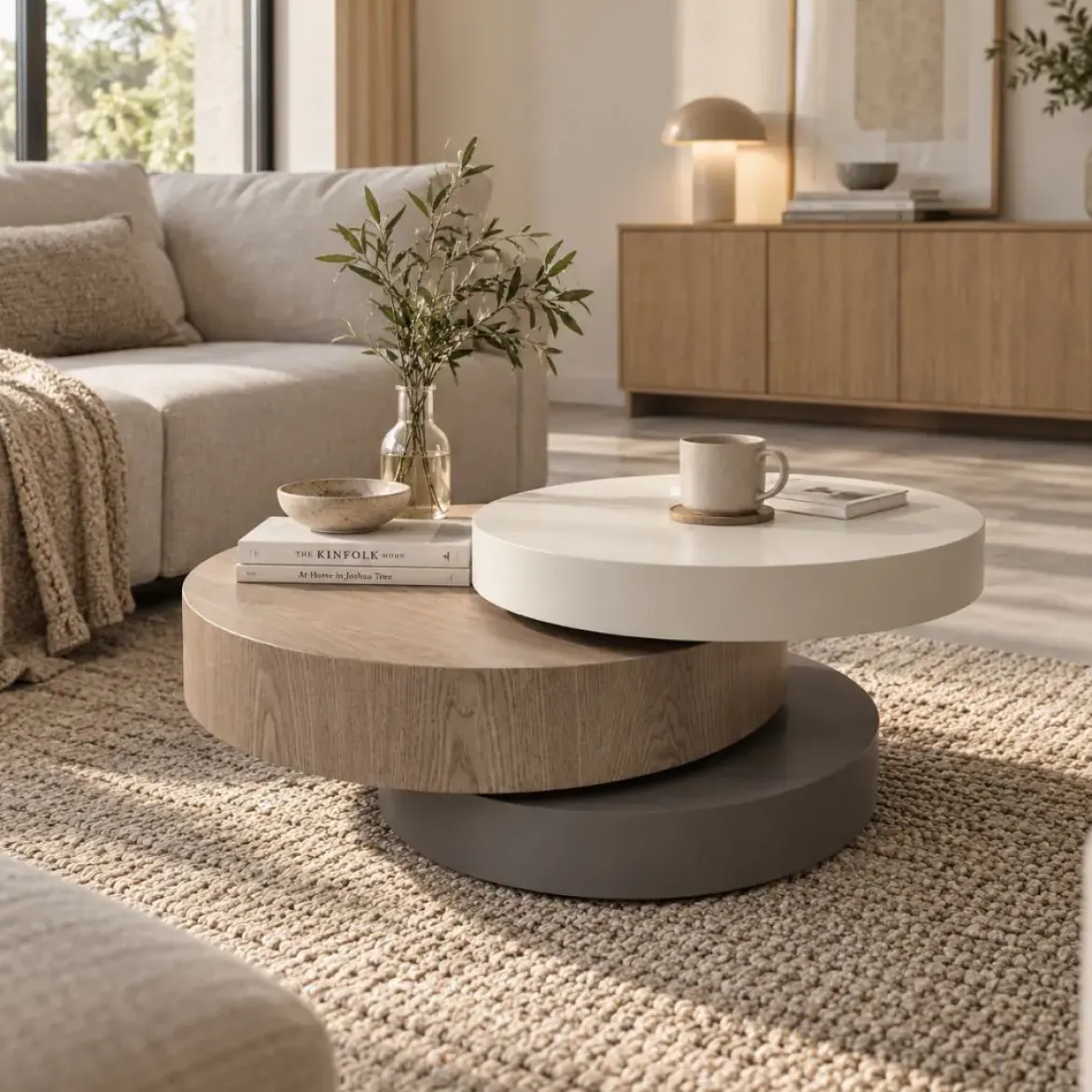 Mesa de Centro 3 Niveles Giratorios Efecto Madera 76-1016