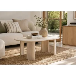 Mesa de Centro Ovalada de Madera de Mango Natural MB-205732