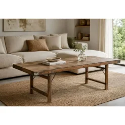 Mesa de Centro Plegable de Madera Reciclada Natural MB-216536