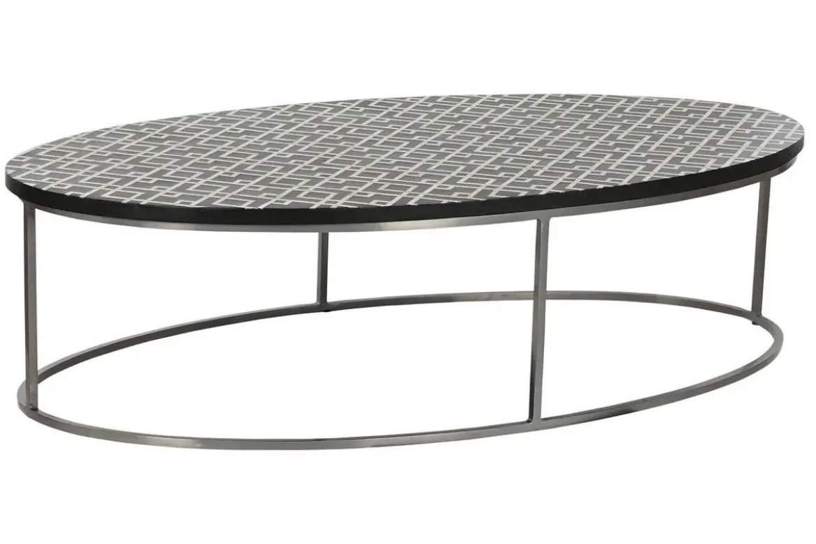 Mesa de Centro Rectangular de Taracea de Hueso y Metal MB-217977