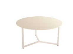 Mesa de centro redonda con estructura metálica marfil y sobre porcelánico acabado piedra BALEAR