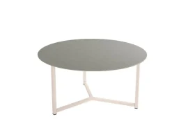 Mesa de centro redonda con estructura metálica marfil y sobre porcelánico acabado piedra BALEAR