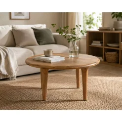 Mesa de Centro Redonda de Madera de Mango Marrón MB-223557