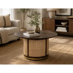 Mesa de Centro Redonda de Madera de Mango Marrón Oscuro MB-222843