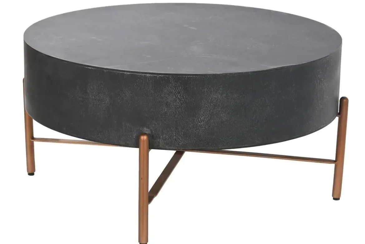 Mesa de Centro Redonda de Madera de Mango Negra MB-205747