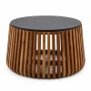 Mesa de Centro Redonda de Madera de Mango y Mármol Negro MB-228708