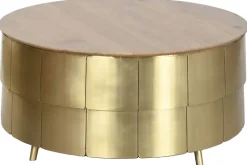 Mesa de Centro Redonda de Mango y Latón Dorado MB-220016