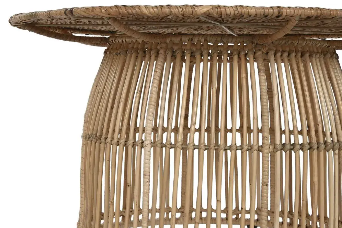 Mesa de Centro Redonda de Ratán Natural con Estructura de Acero MB-215355